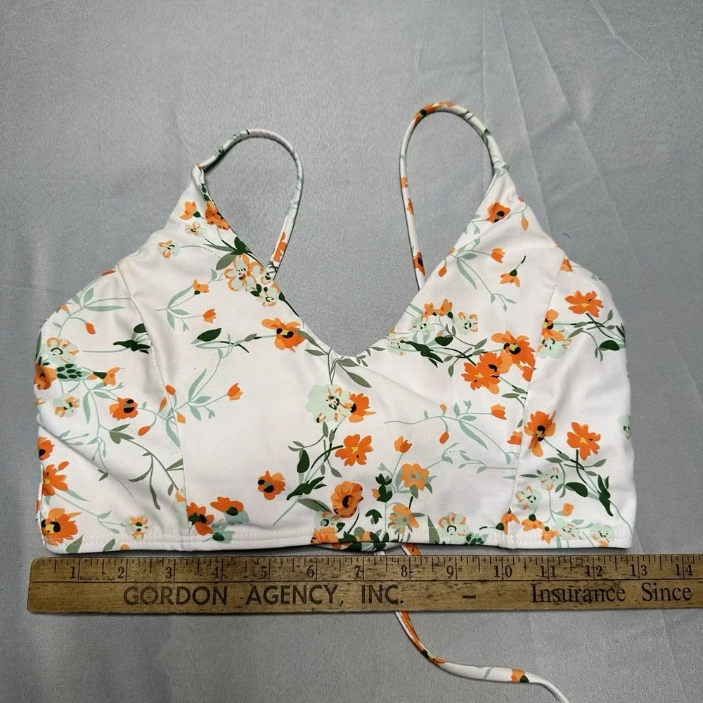 White Orange Bralette Style Bikini Top S M Floral Strappy Dainty Feminine Cute